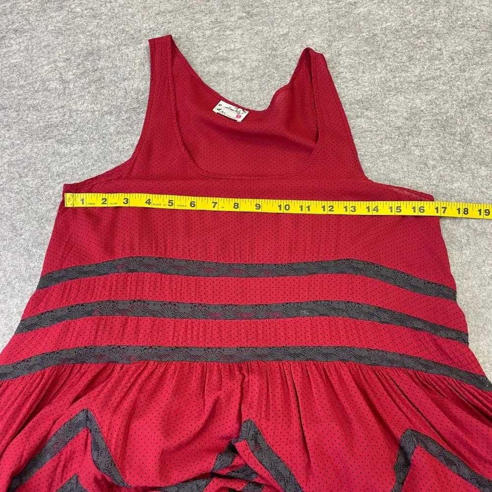 Free People Intimately Red Polka Dot Lace Trim Ruffle Slip Tunic Top XS Boho - Picture 15 of 16